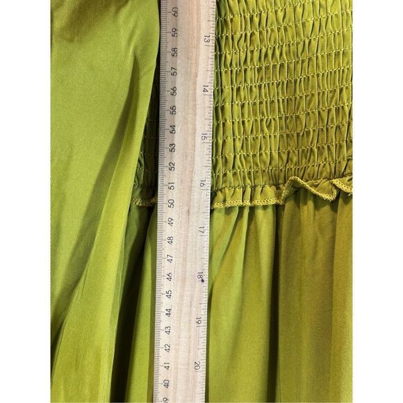 NWOT Bohme Smocked Tiered Chartreuse Lined Ruffle Maxi Dress Women's Small - Picture 8 of 12